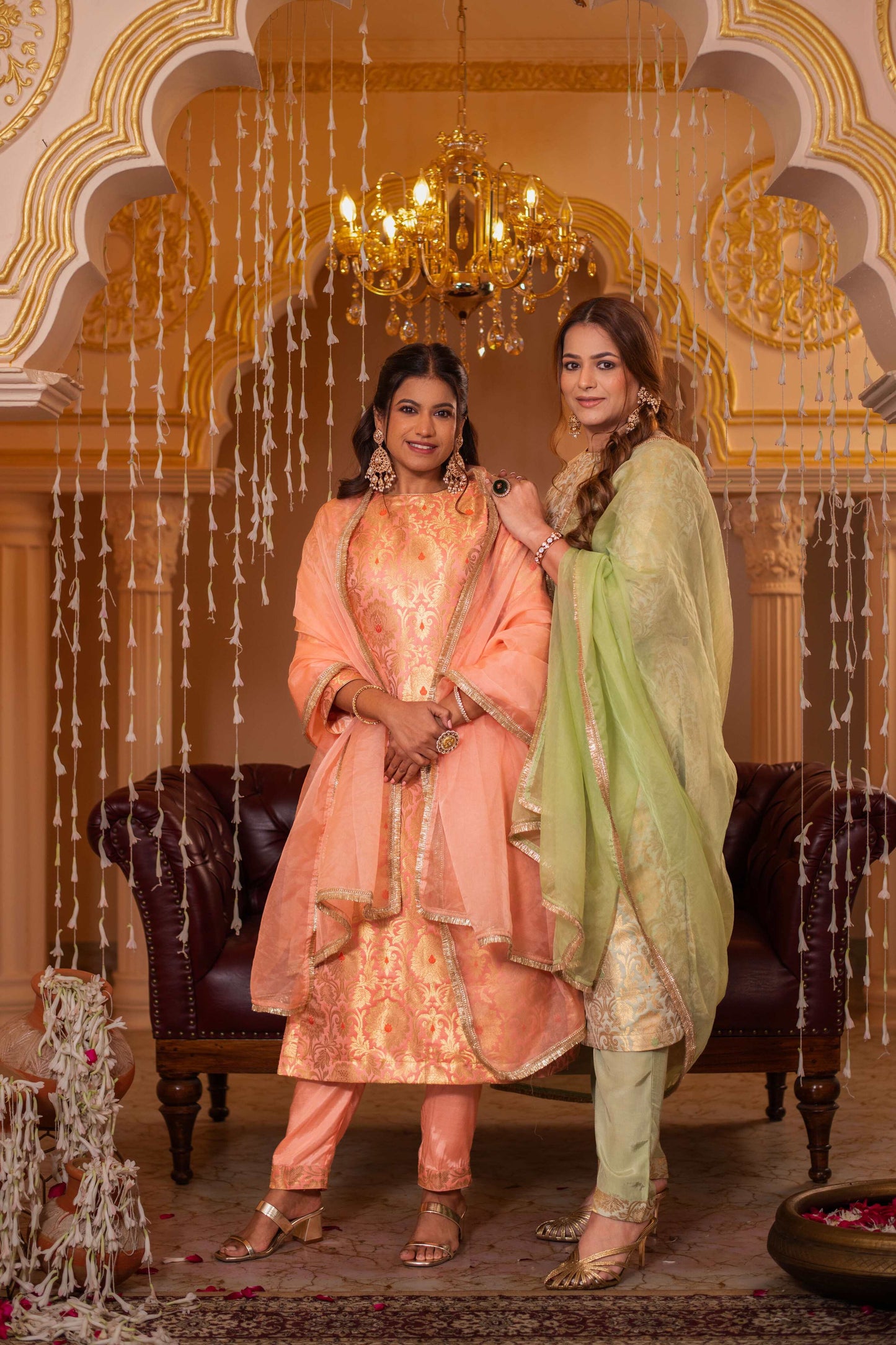 Zari Mahal Set Peach