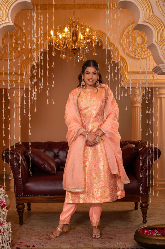 Zari Mahal Set Peach