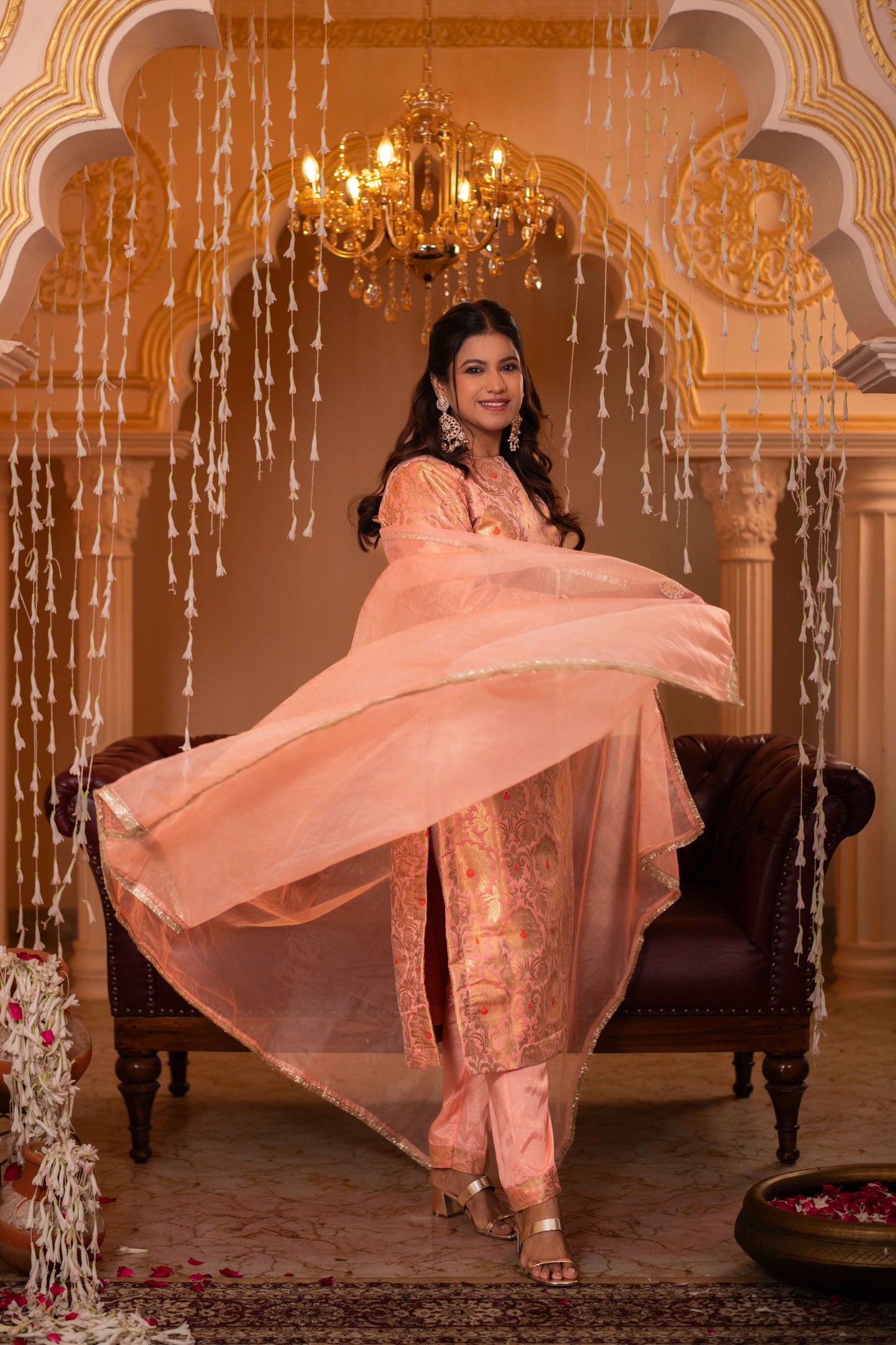 Zari Mahal Set Peach