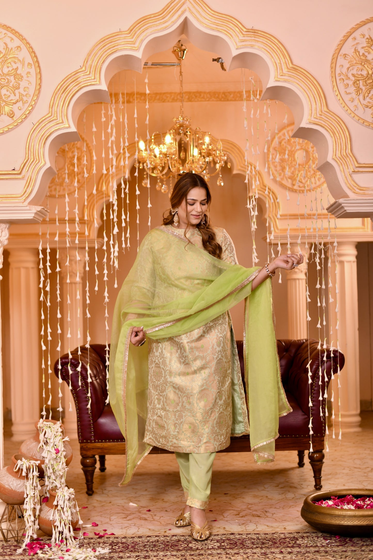 Zari Mahal Set Green