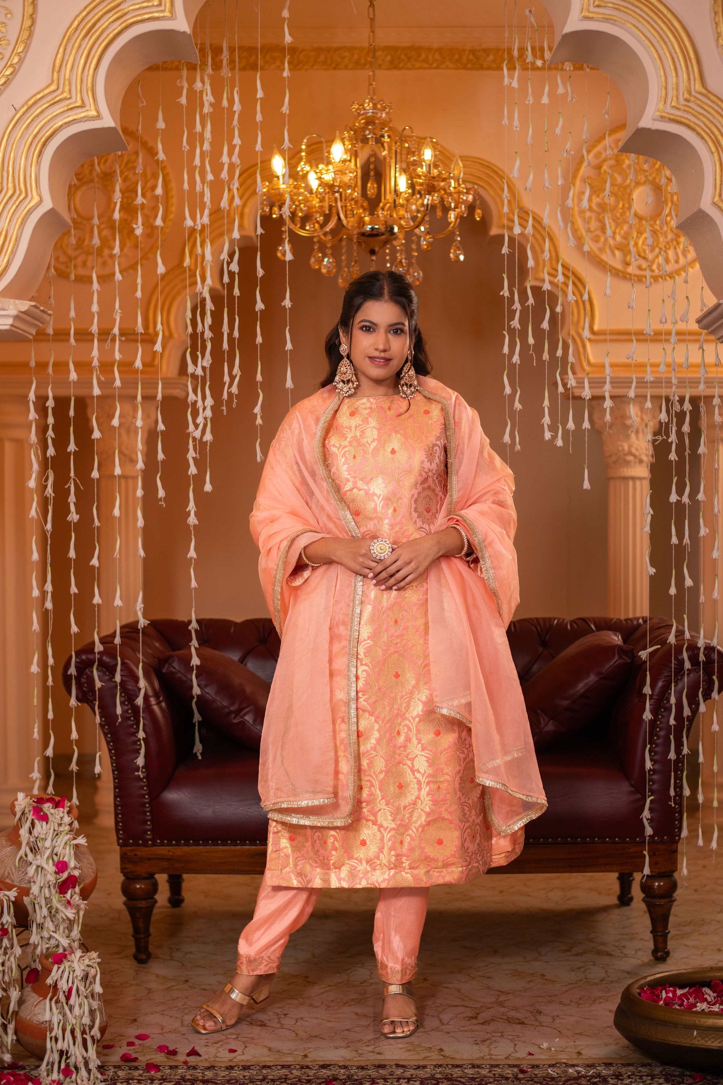Zari Mahal Set Peach